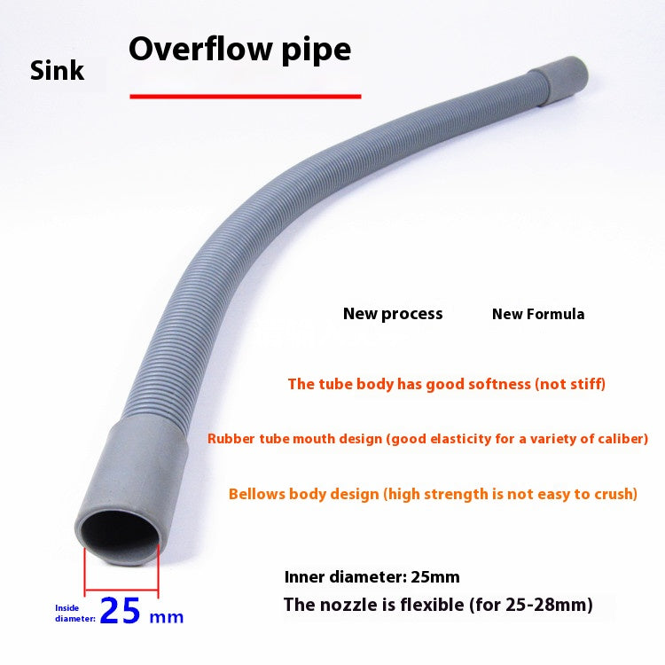 New thickened sink overflow pipe 25mm diameter kitchen drain tee overflow outlet accessories extension pipe for 10 years Changshu Mocheng Yongliu Plastic Products Store